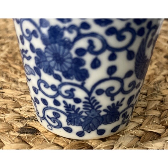 Vintage Kutani ware Blue Phoenix Floral and Bird Print Cup 2 3/4" Tall - Picture 5 of 6